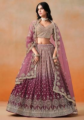 Maroon Embroidery Georgette Lehenga Set