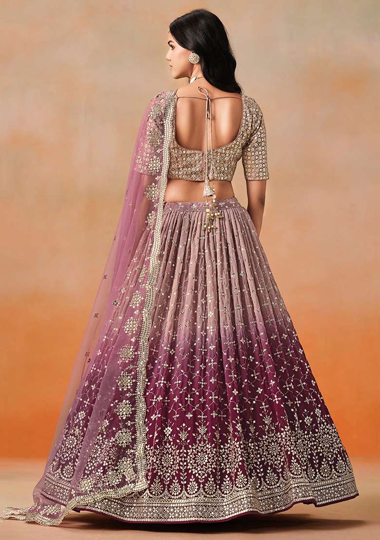 Maroon Georgette Lehenga Set with Embroidery for Diwali | Wedding & Festive Wear - Indya