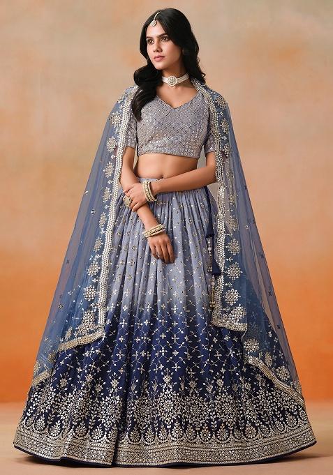 Navy Blue Embroidery Georgette Lehenga Set