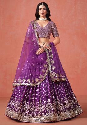 Purple Embroidery Georgette Lehenga Set