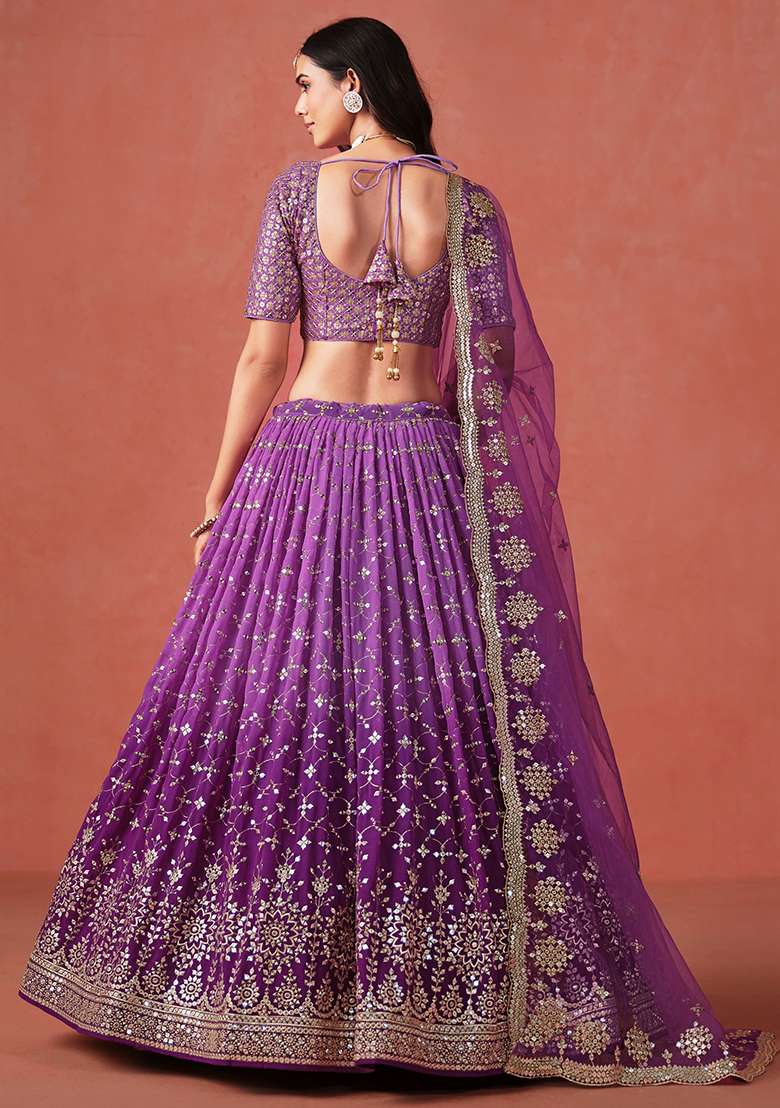 Purple Embroidery Georgette Lehenga Set for Diwali and Festive Wear - Indya