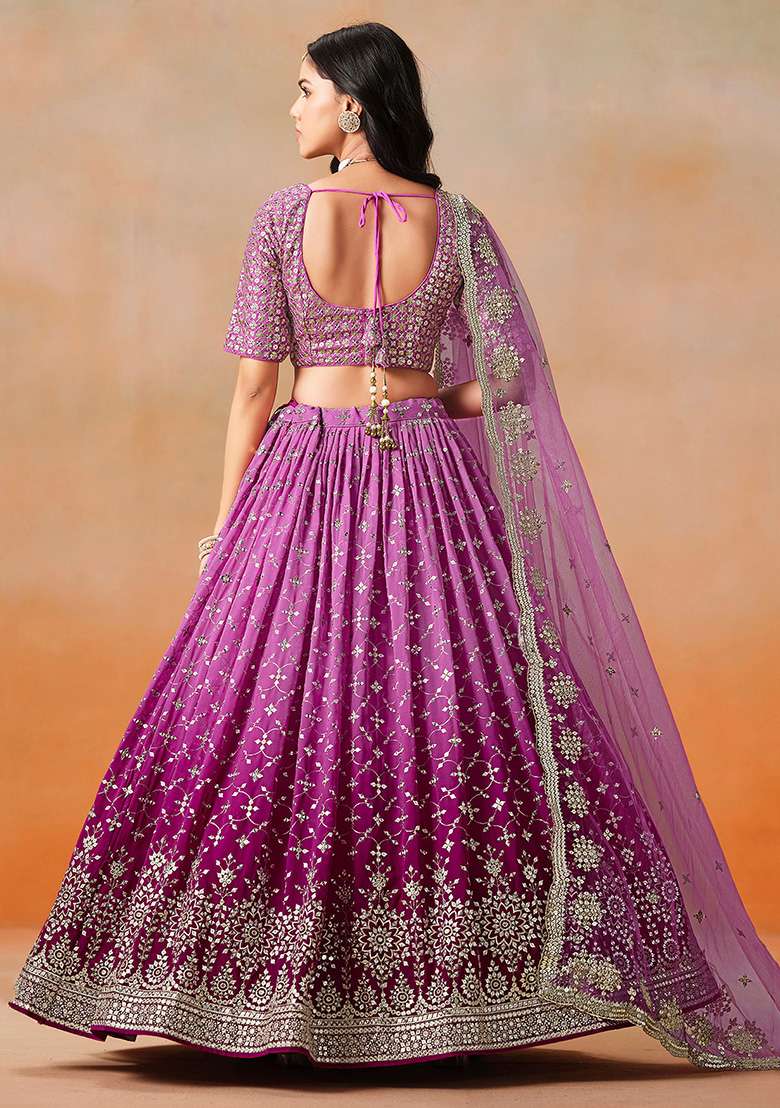 Rani Pink Embroidery Georgette Lehenga Set for Diwali and Festive Wear - Indya
