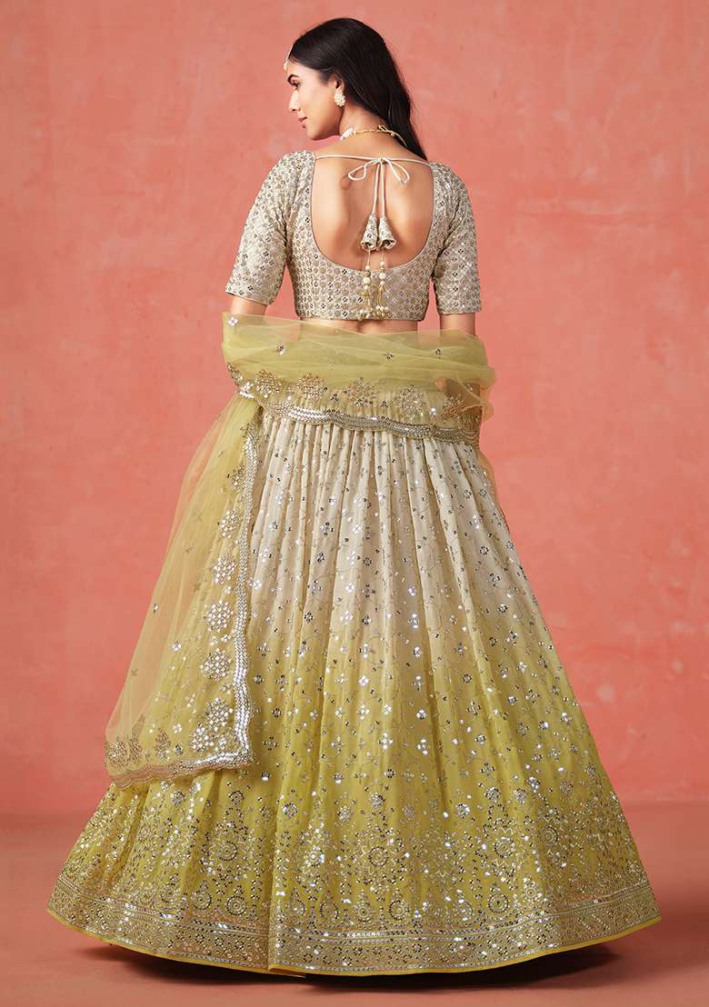 Yellow Embroidery Georgette Lehenga Set for Diwali and Festive Wear - Indya
