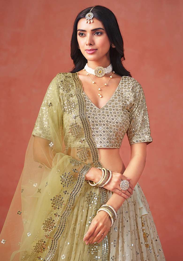 Yellow Embroidery Georgette Lehenga Set for Diwali and Festive Wear - Indya