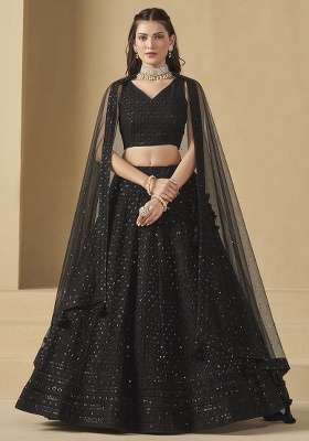 Black Georgette Lehenga Set with Embroidery for Diwali | Wedding & Festive Wear