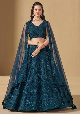 Blue Embroidery Georgette Lehenga Set