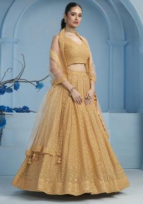 Beige Embroidery Georgette Lehenga Set