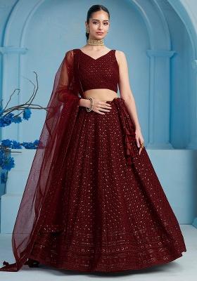 Maroon Embroidery Georgette Lehenga Set