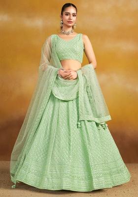Mint Green Embroidery Georgette Lehenga Set