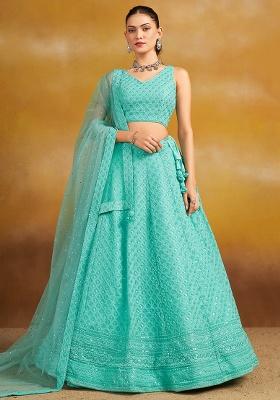 Sky Blue Embroidery Georgette Lehenga Set