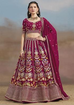 Pink Embroidery Georgette Lehenga Set