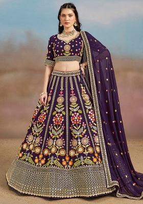 Purple Embroidery Georgette Lehenga Set