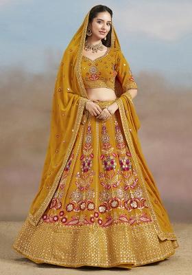 Yellow Embroidery Georgette Lehenga Set