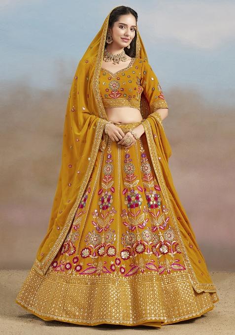 Yellow Embroidery Georgette Lehenga Set
