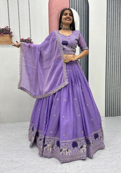 Lavender Embroidery Shimmer Lehenga Set