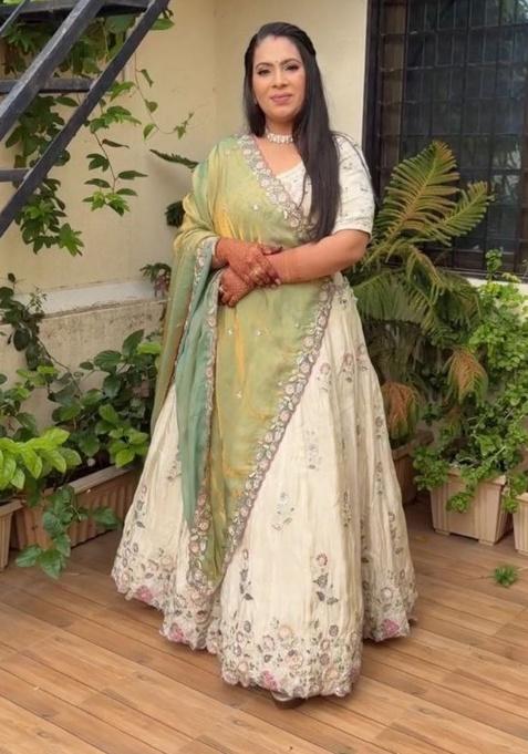 White Embroidery Chinon Lehenga Set