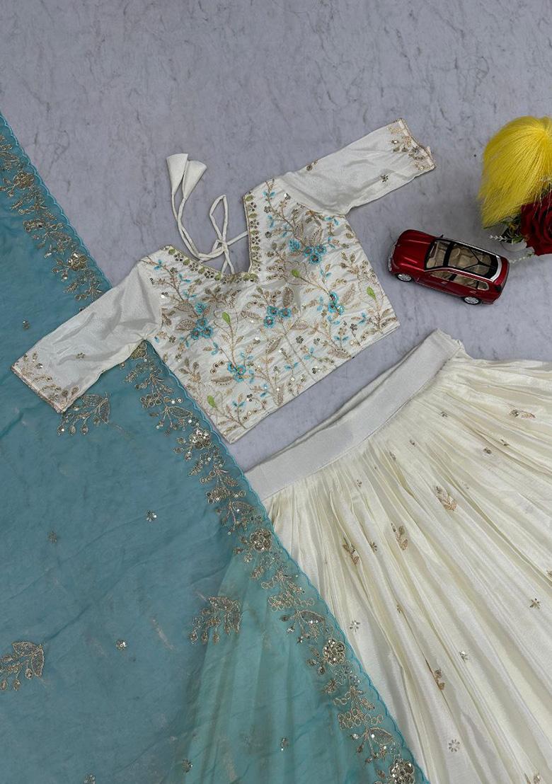 Wine Embroidery Chinon Lehenga Set - Indya