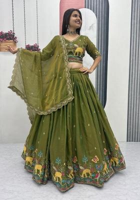 Green Embroidery Moss Simar Lehenga Set