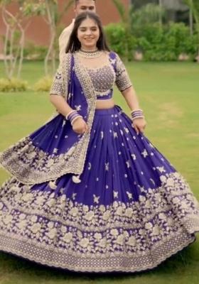 Purple Embroidery Chinon Lehenga Set