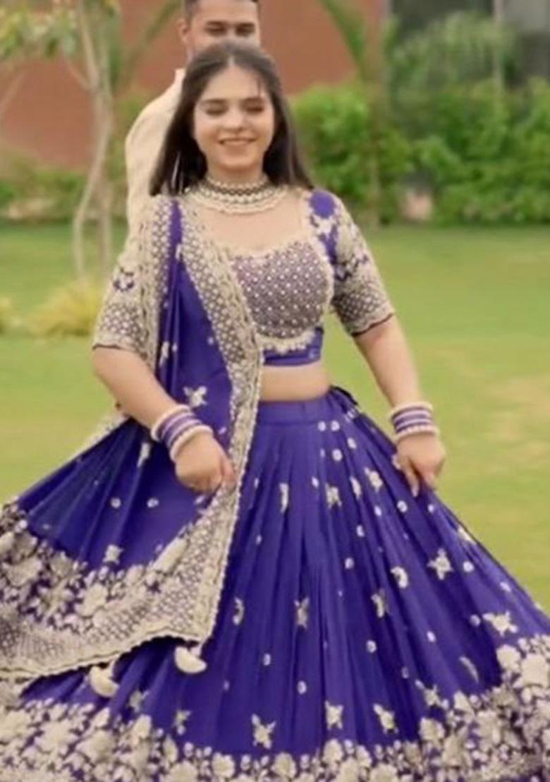 Purple Embroidery Chinon Lehenga Set - Indya