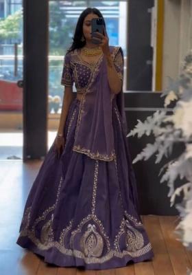 Lavender Embroidery Chinon Lehenga Set