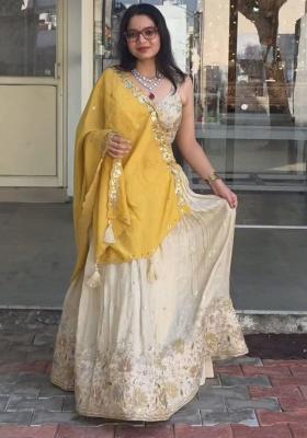 White Embroidery Chinon Lehenga Set