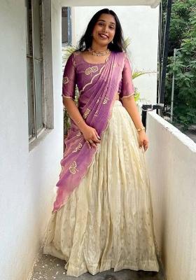 White Sequence Silk Lehenga Set