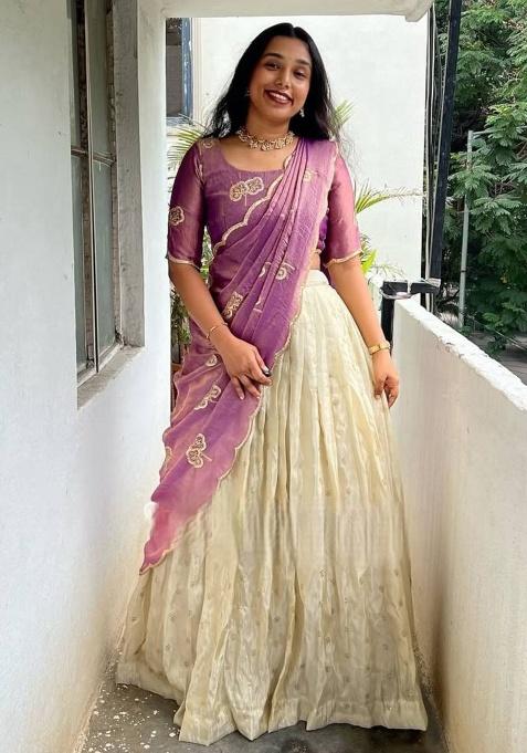 White Sequence Silk Lehenga Set