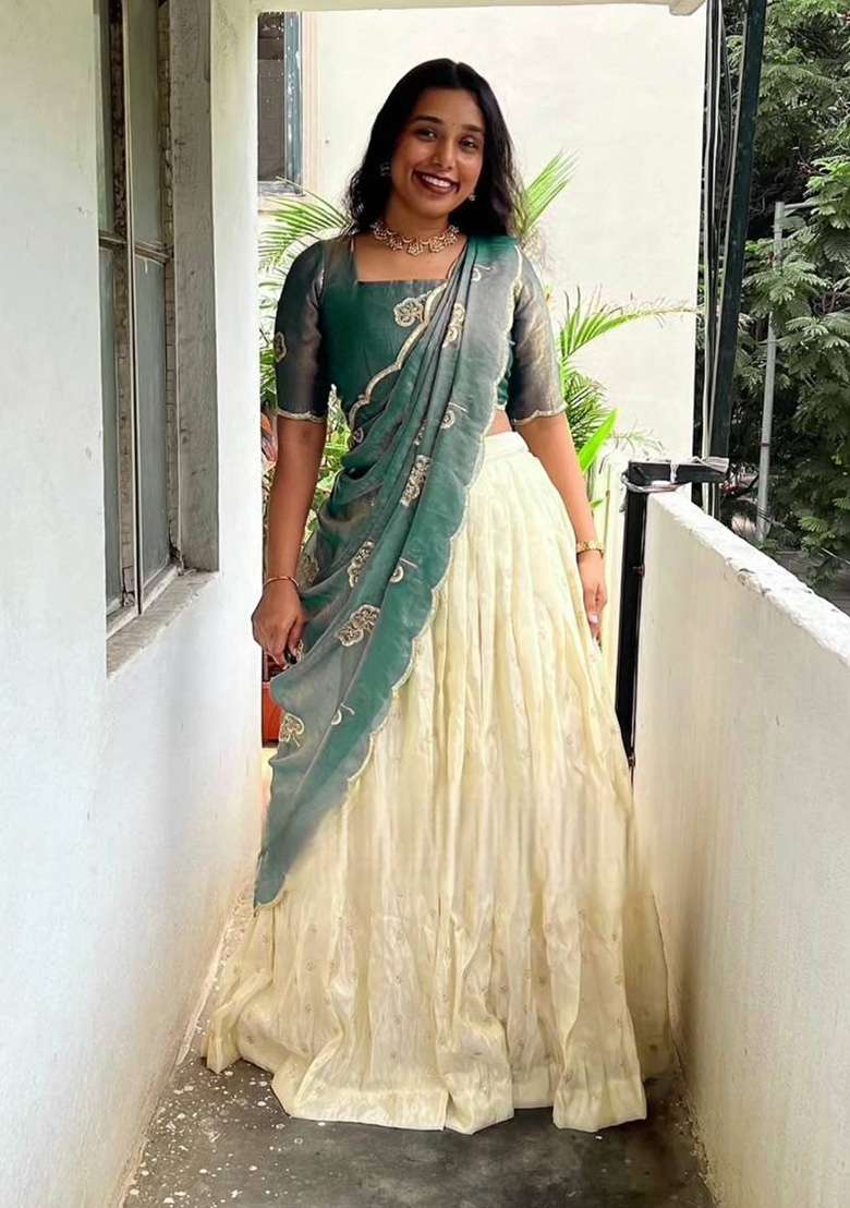 White Sequence Silk Blend Lehenga Set for Diwali | Wedding & Festive Wear - Indya