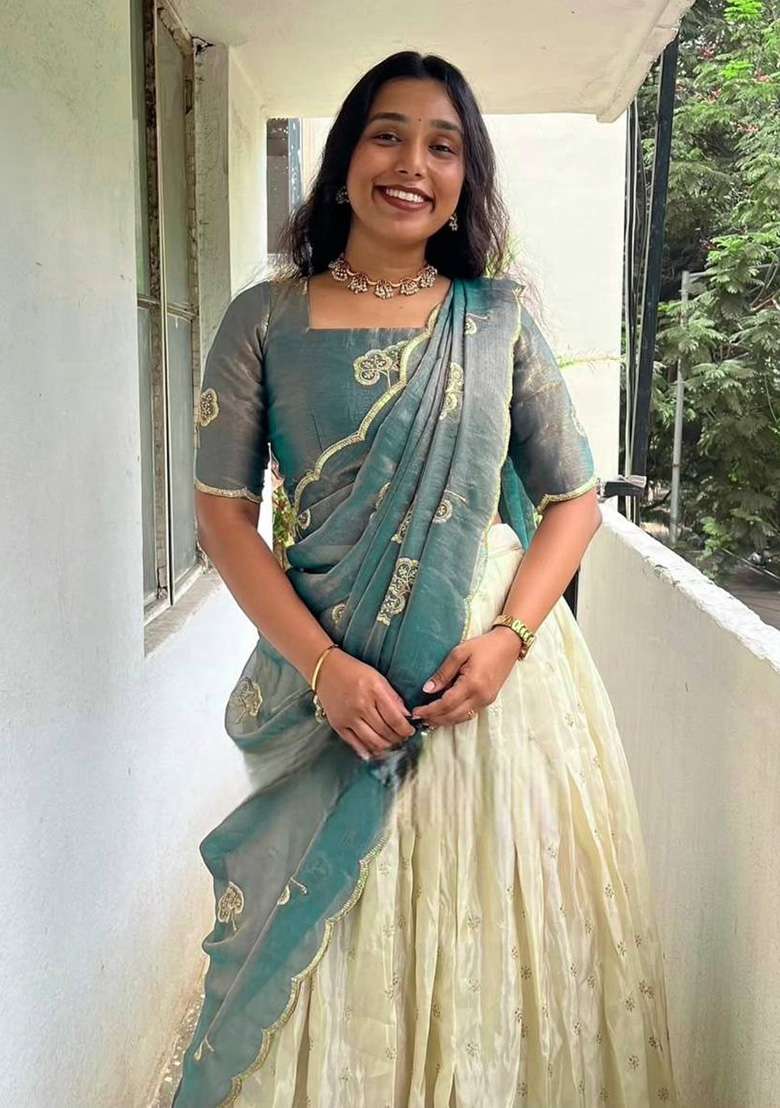 White Sequence Silk Blend Lehenga Set for Diwali | Wedding & Festive Wear - Indya