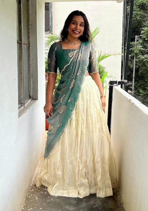 White Sequence Silk Lehenga Set