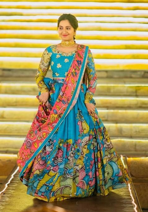 Blue Embroidery Cotton Lehenga Set