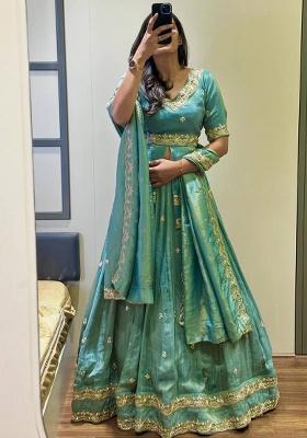 Pista Sequence Silk Lehenga Set