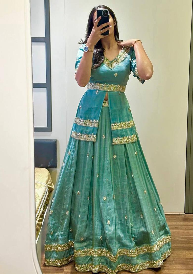 Pista Sequence Silk Lehenga Set - Indya