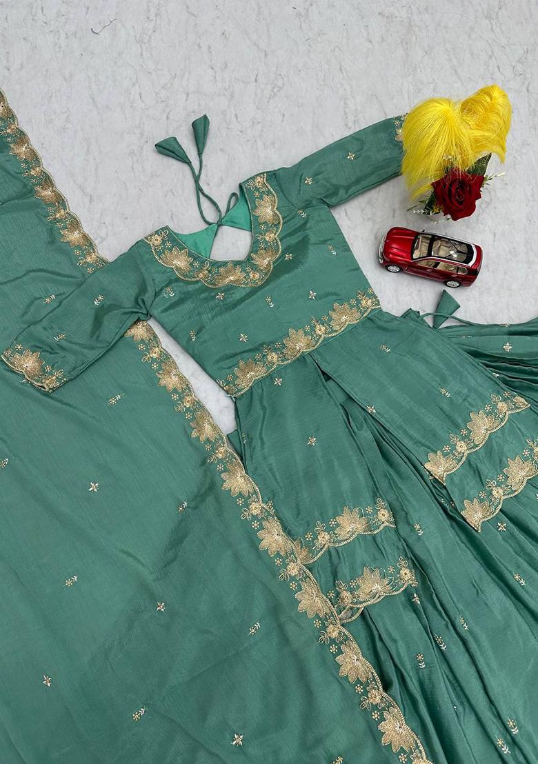 Pista Sequence Silk Lehenga Set - Indya
