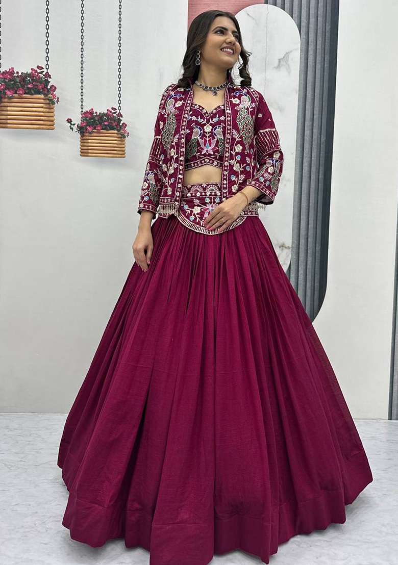 Dark Pink Sequence Silk Blend Lehenga Set for Diwali and Festive Wear - Indya
