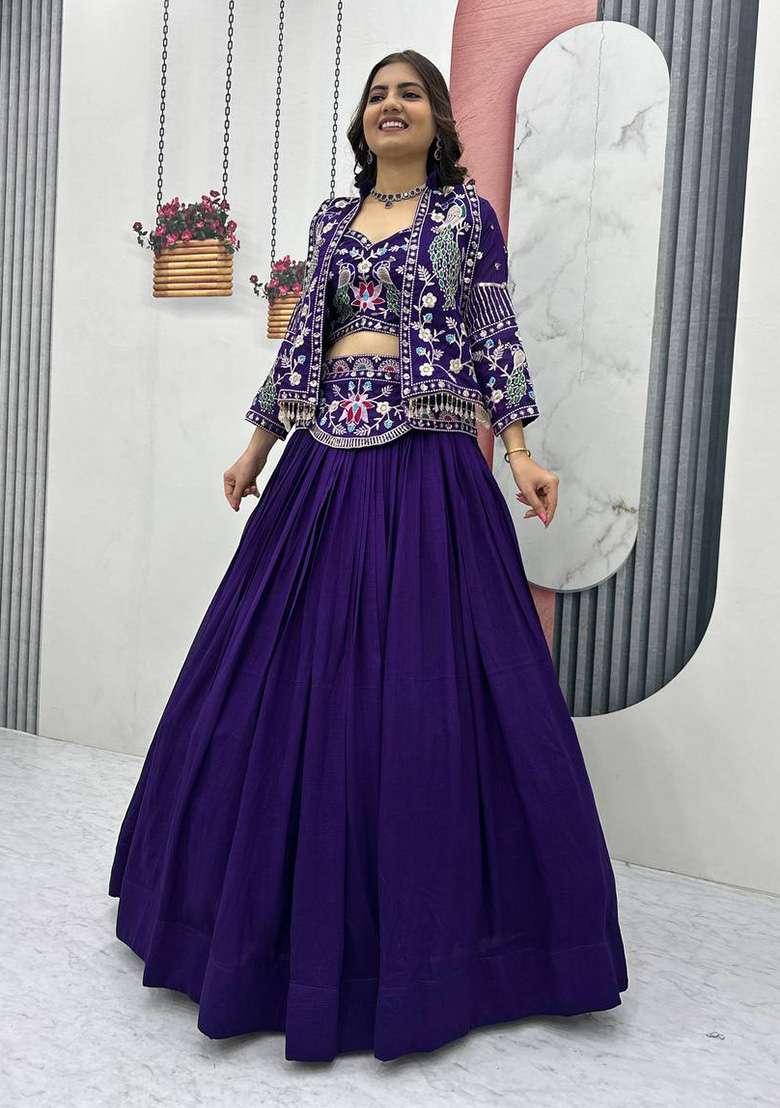 Purple Sequence Silk Blend Lehenga Set for Diwali | Wedding & Festive Wear - Indya
