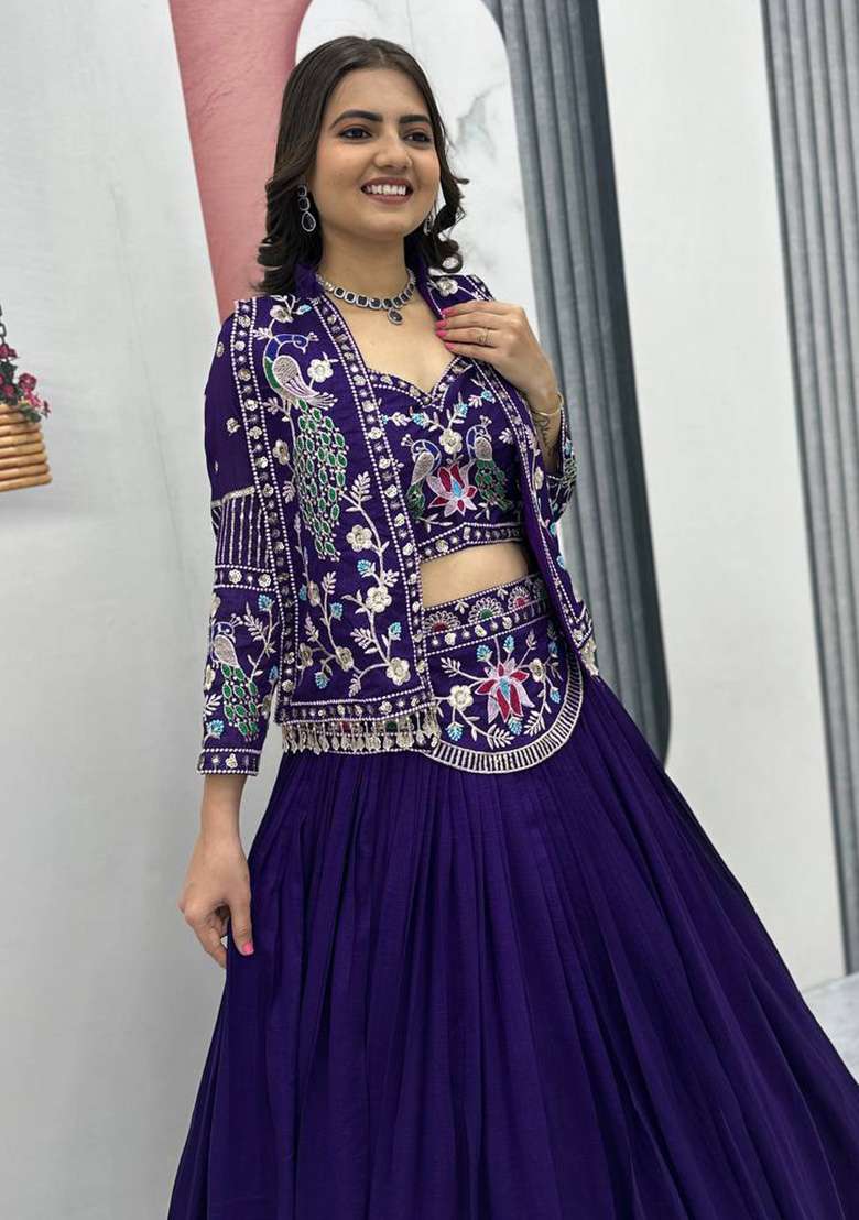 Purple Sequence Silk Blend Lehenga Set for Diwali | Wedding & Festive Wear - Indya