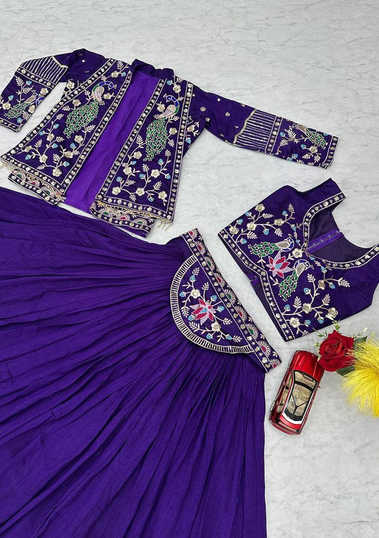 Purple Sequence Silk Lehenga Set - Indya