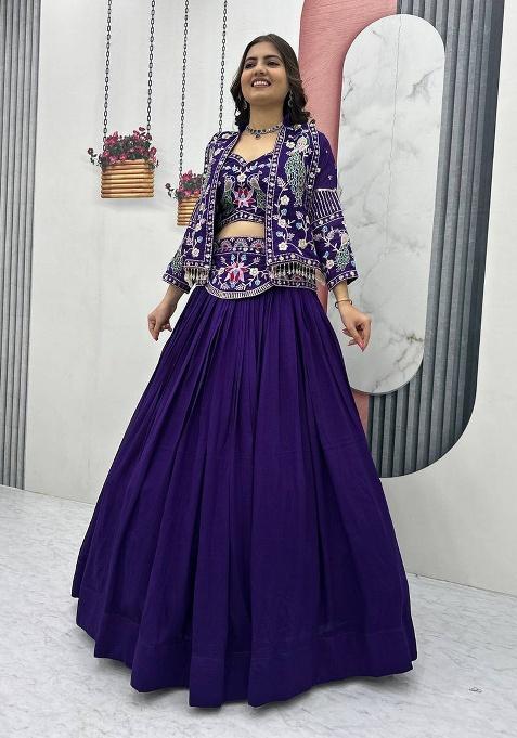 Purple Sequence Silk Lehenga Set