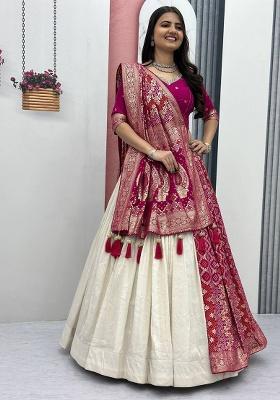Pink Moti Work Silk Lehenga Set