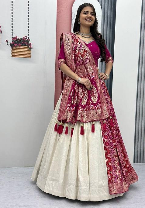 Pink Moti Work Silk Lehenga Set