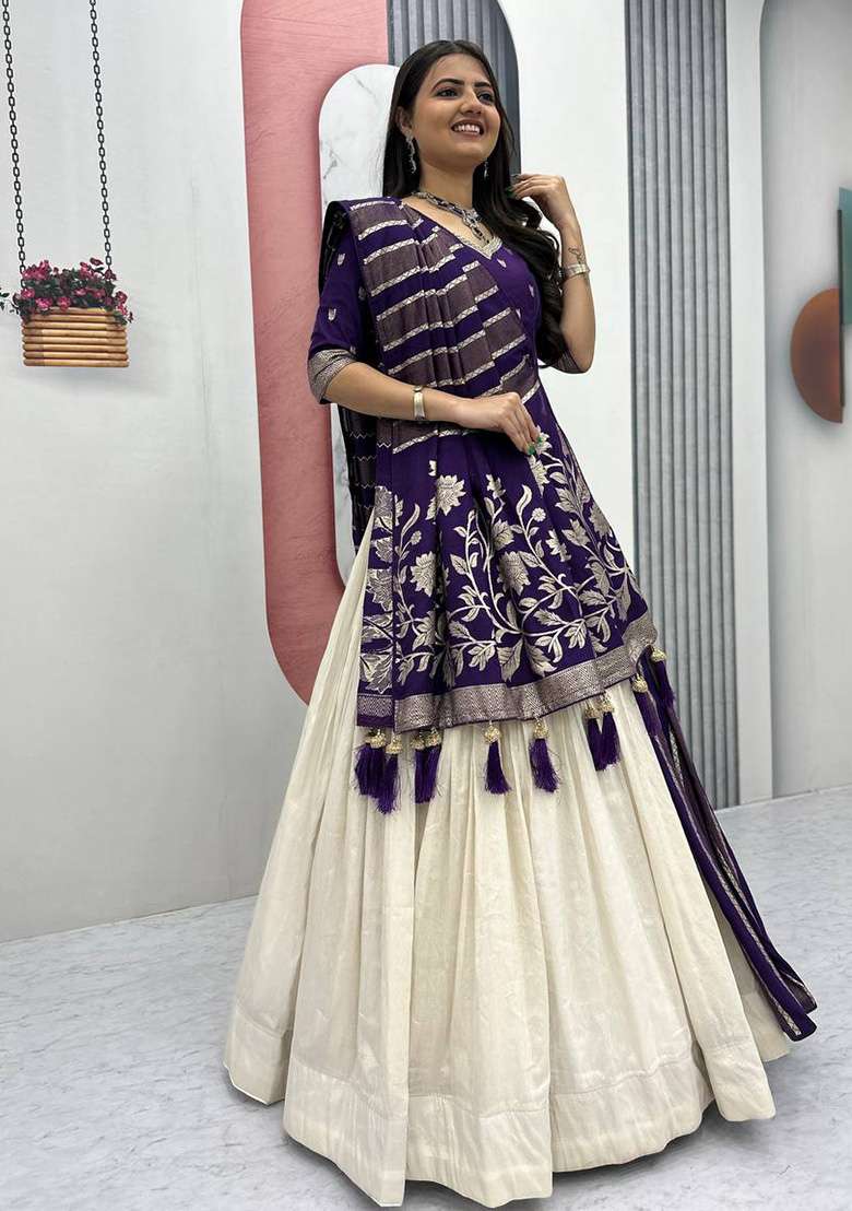 Purple Moti Work Silk Blend Lehenga Set for Diwali | Wedding & Festive Wear - Indya