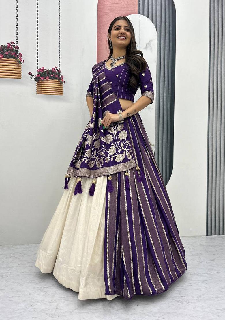 Pink Moti Work Silk Lehenga Set - Indya