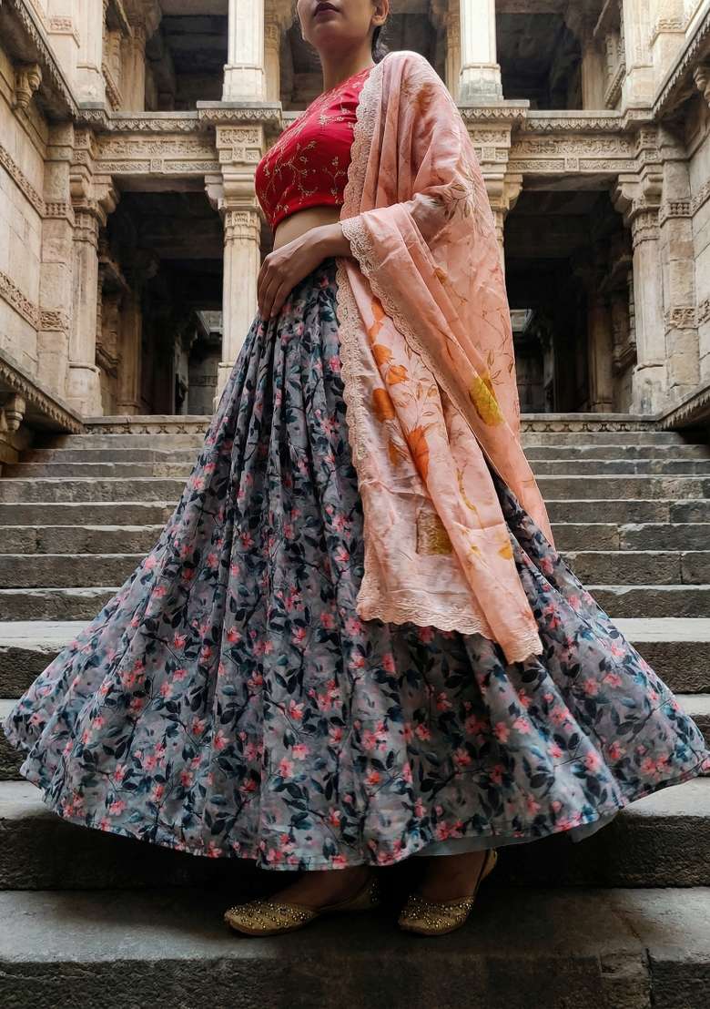 Pink Satin Lehenga Set with Embroidery for Diwali | Wedding & Festive Wear - Indya