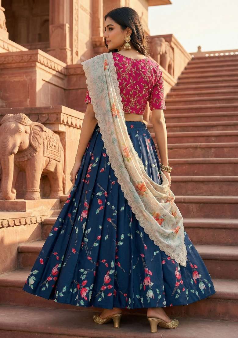 Pink Satin Lehenga Set with Embroidery for Diwali | Wedding & Festive Wear - Indya
