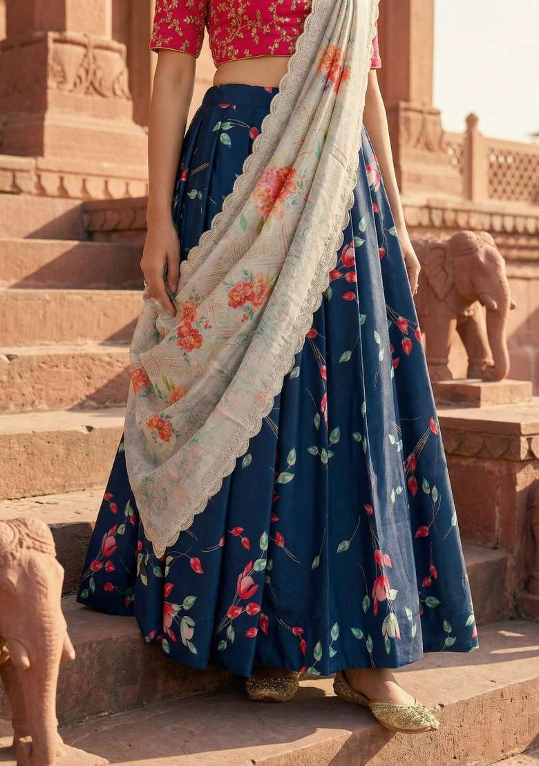 Pink Satin Lehenga Set with Embroidery for Diwali | Wedding & Festive Wear - Indya