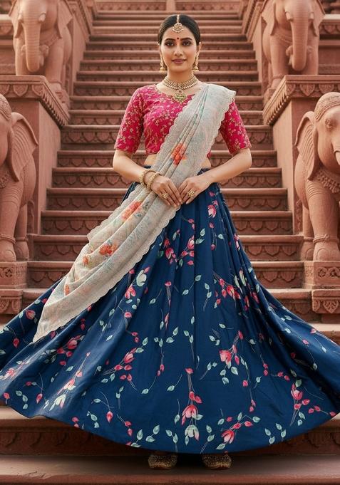 Pink Embroidery Satin Lehenga Set