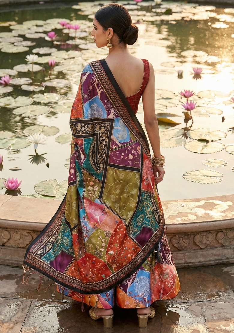 Red Satin Lehenga Set with Printed for Diwali | Wedding & Festive Wear - Indya