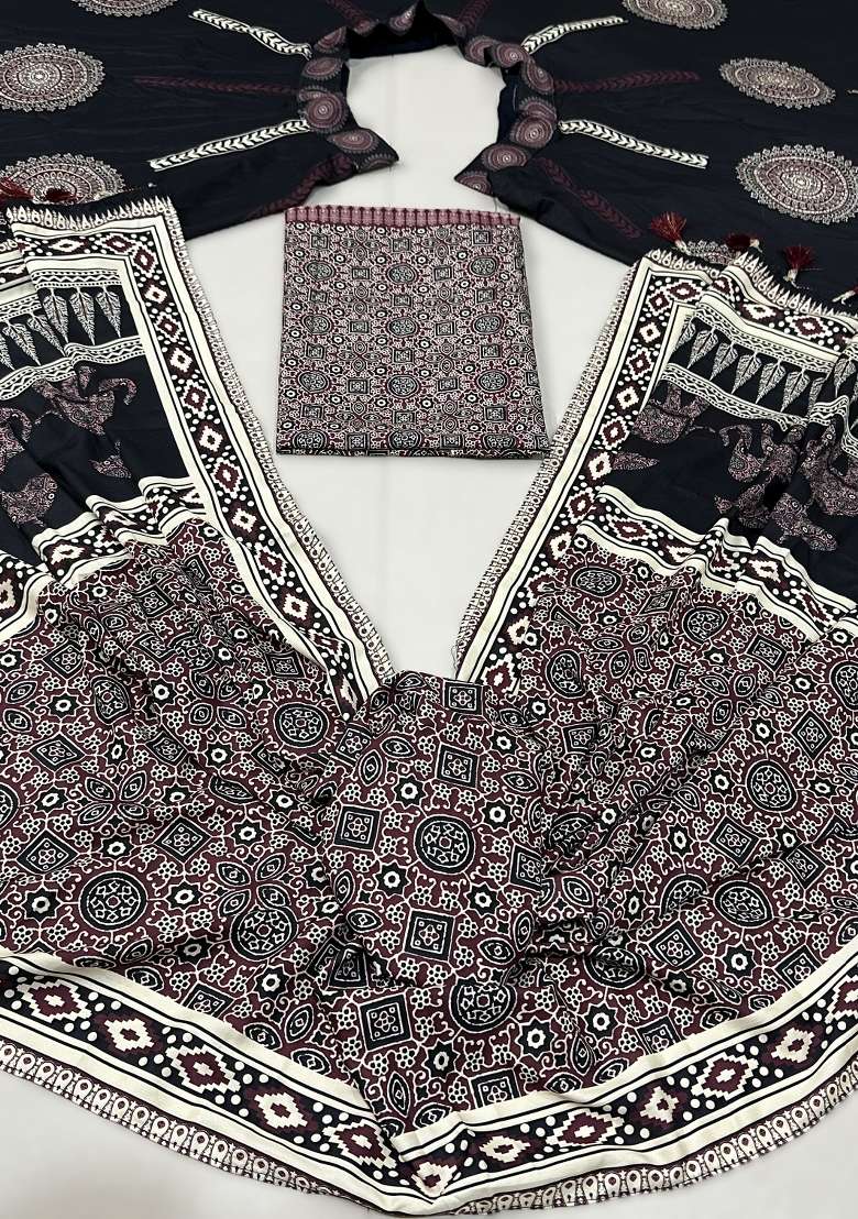 Black Printed Rayon Lehenga Set for Diwali and Festive Wear - Indya
